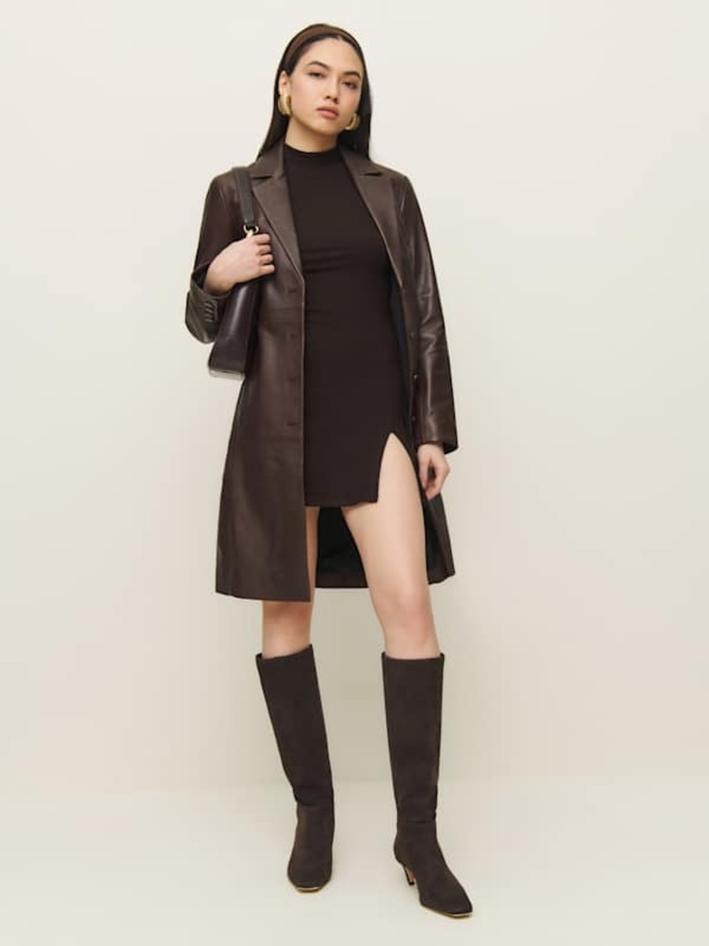 Reformation Skylar Knit Mini Dress In Cafe Brown - Size S